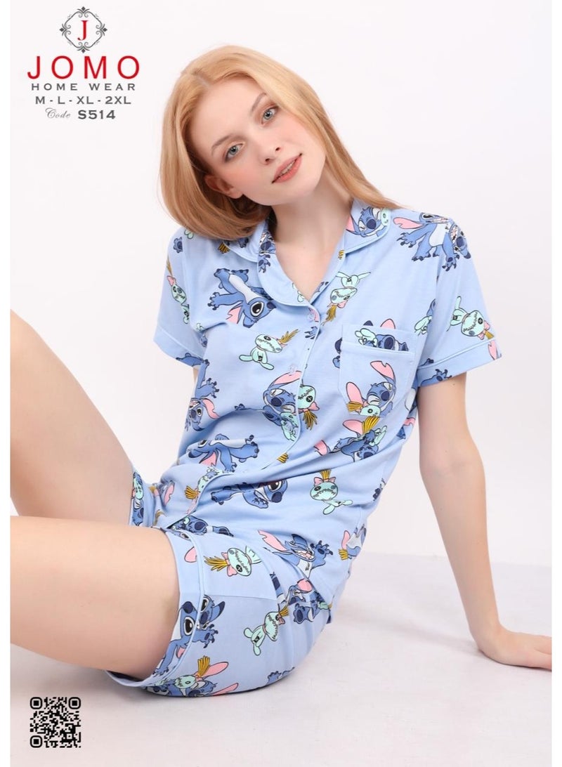 جومو هوم وير S514 LILO AND STITCH SHORT PAJAMA SET  - Image 3