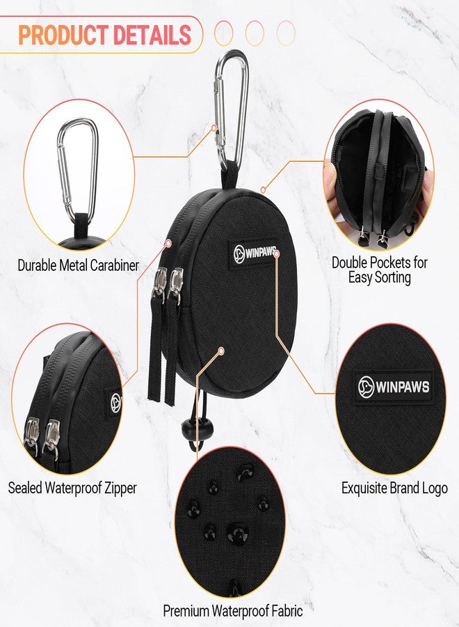 WINPAWS Dog Poop Bag Holder for Leashes- Dog Treat Pouch with Waterproof Zipper,Puppy Training Small Bag with Carabiner & Bungee Toggle,Two Pockets for Dry or Wet Treats-Pet Travel Walking Essentials (Black) - Image 3
