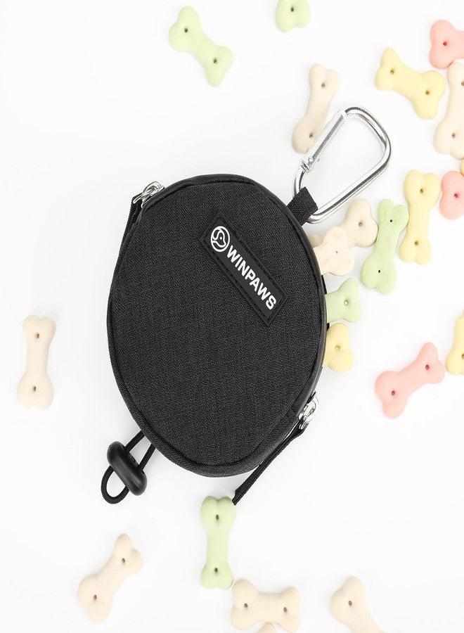 WINPAWS Dog Poop Bag Holder for Leashes- Dog Treat Pouch with Waterproof Zipper,Puppy Training Small Bag with Carabiner & Bungee Toggle,Two Pockets for Dry or Wet Treats-Pet Travel Walking Essentials (Black) - Image 2