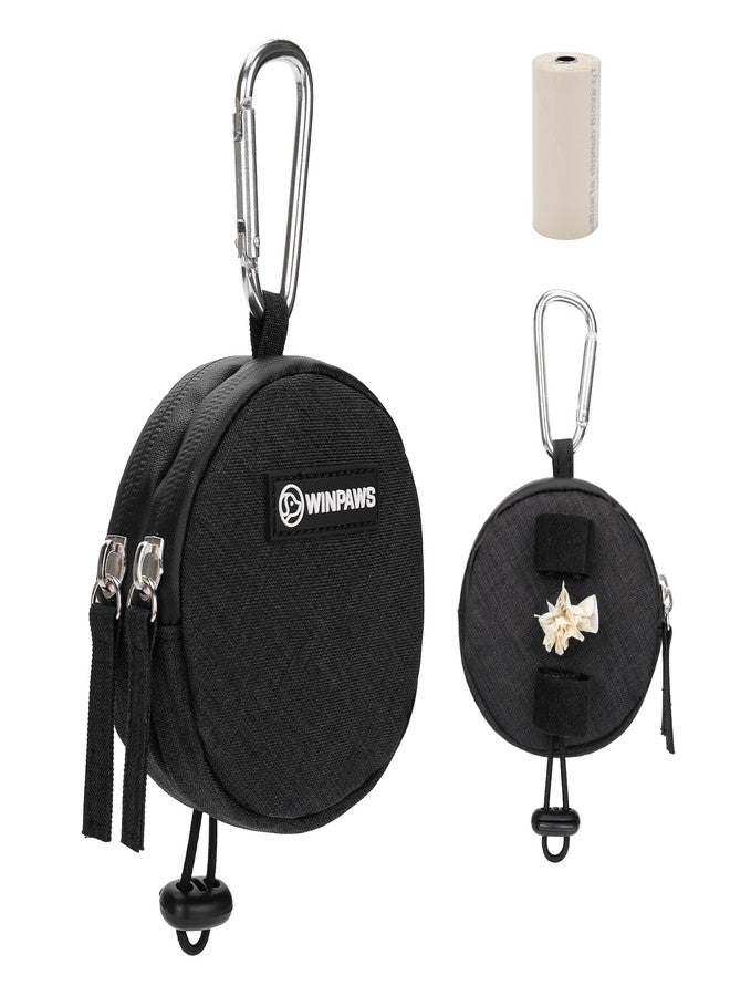 WINPAWS Dog Poop Bag Holder for Leashes- Dog Treat Pouch with Waterproof Zipper,Puppy Training Small Bag with Carabiner & Bungee Toggle,Two Pockets for Dry or Wet Treats-Pet Travel Walking Essentials (Black) - Image 1