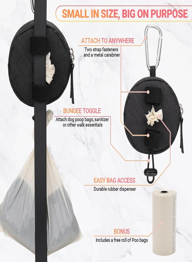 WINPAWS Dog Poop Bag Holder for Leashes- Dog Treat Pouch with Waterproof Zipper,Puppy Training Small Bag with Carabiner & Bungee Toggle,Two Pockets for Dry or Wet Treats-Pet Travel Walking Essentials (Black) - Image 4