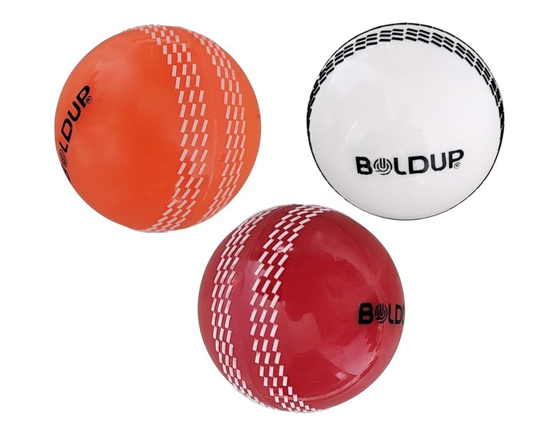 IFOLDUP Practice Cricket Ball | Wind Balls | Swing Ball | Indoor & Outdoor Street & Beach Cricket | Synthetic Match Practice Training (Combo of 3Pc White+Orange+RED Cricket Ball) - Image 1