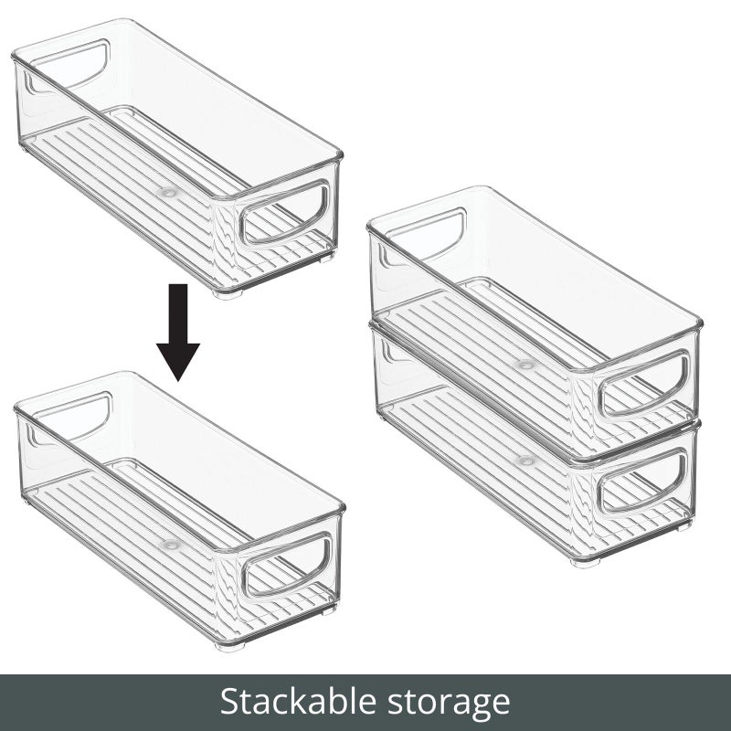 mDesign Small Plastic Office Storage Container Bins with Handles for Organization in Filing Cabinet, Closet Shelf, or Desk Drawers, Organizer for Notes, Pens, Pencils, Ligne Collection, 2 Pack - Clear - Image 4