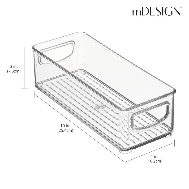 mDesign Small Plastic Office Storage Container Bins with Handles for Organization in Filing Cabinet, Closet Shelf, or Desk Drawers, Organizer for Notes, Pens, Pencils, Ligne Collection, 2 Pack - Clear - Image 3