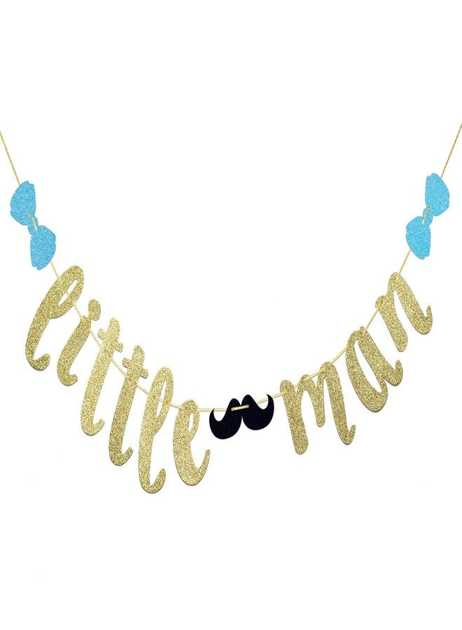 FOZEE Little Man Banner with Mustache and Bow Tie, Boy Baby Shower Banner. Boy 1st Birthday Decorations (Gold Glitter) - Image 1