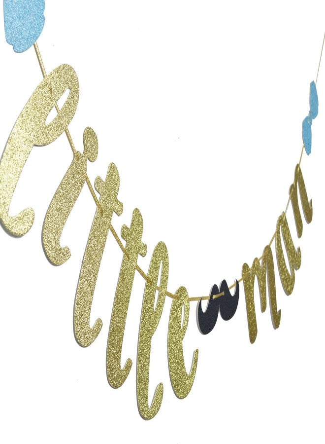 FOZEE Little Man Banner with Mustache and Bow Tie, Boy Baby Shower Banner. Boy 1st Birthday Decorations (Gold Glitter) - Image 2