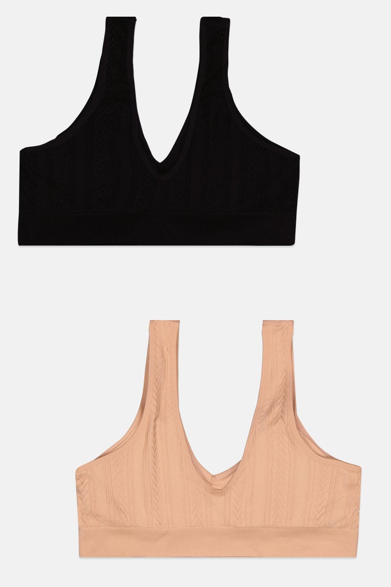 Capezio Women 2Pc Textured Padded Non Wire Soft Bra, Black - Image 2