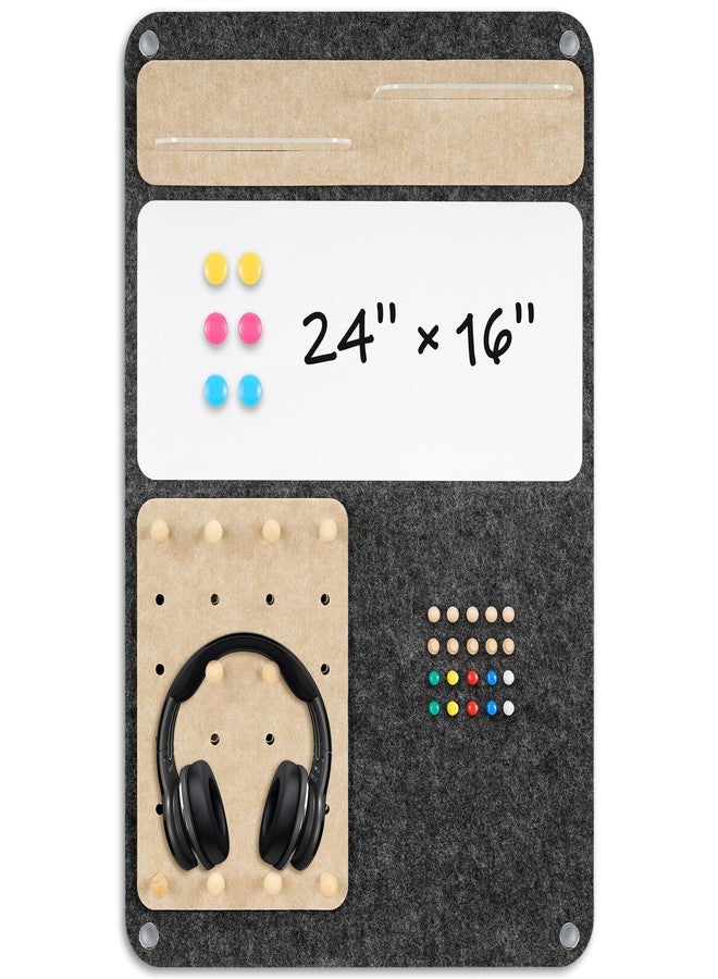 DOLLAR BOSS 3-in-1 Foldable Bulletin Board 16"x24" Vertical- Magnetic Whiteboard with Cork & Acrylic Shelves, Sound-Absorbing Felt for Home/Office/Dorm Includes Pins/Magnets (Grey) - Image 1