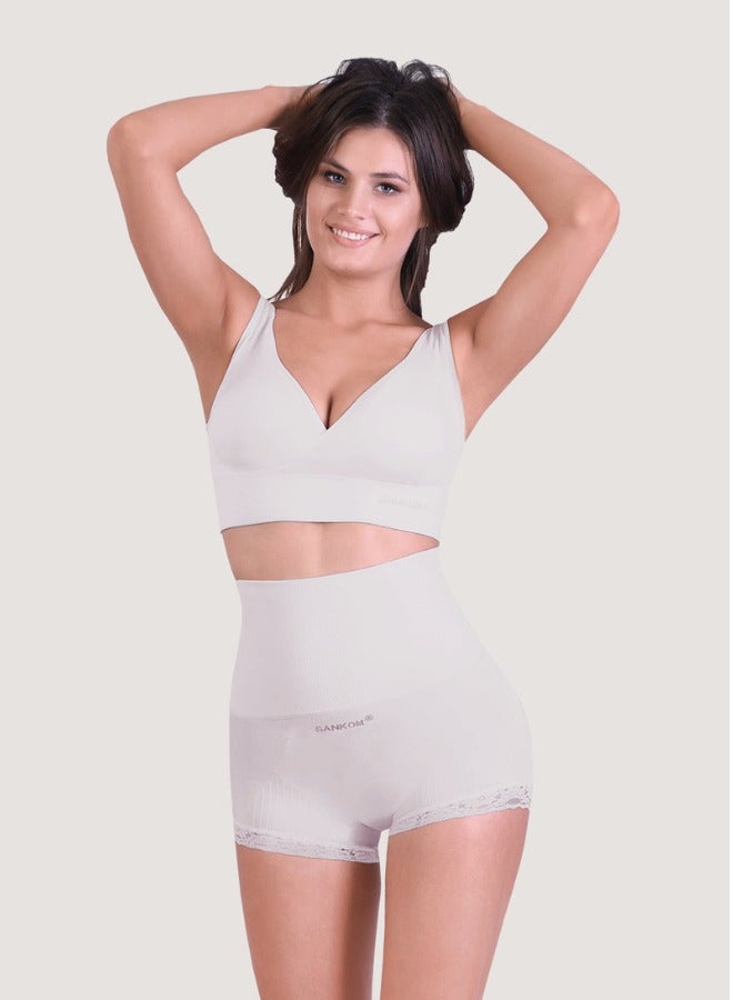 Sankom Patent Premium Brief is a High Waist shapewear that supports your back, shapes your waist, and helps improve posture. Made with breathable, soft fabric for all day comfort. It offers tummy control, a slimming fit. - Image 1