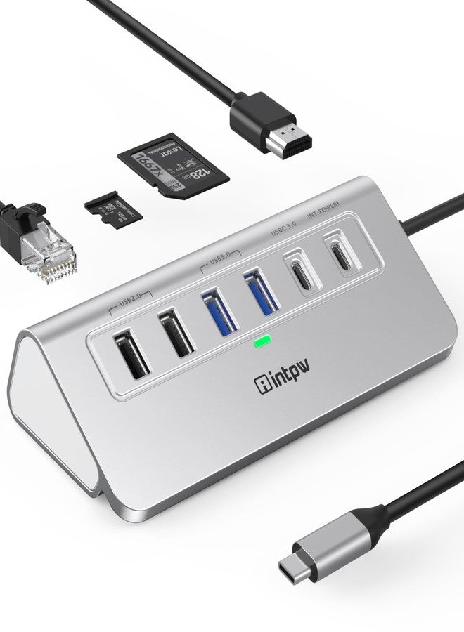 intpw P9R USB C Hub Ethernet, 10-in-1 USB-C Docking Station, Aluminum USB to Ethernet Adapter with 4K HDMI, PD 100W, 1Gbps RJ45, Type-C & 2 A 3.0 5Gbps, 2 Type-A 2.0, SD/TF Slot for MacBook, iPad - Image 1