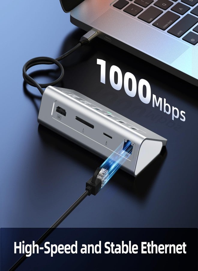 intpw P9R USB C Hub Ethernet, 10-in-1 USB-C Docking Station, Aluminum USB to Ethernet Adapter with 4K HDMI, PD 100W, 1Gbps RJ45, Type-C & 2 A 3.0 5Gbps, 2 Type-A 2.0, SD/TF Slot for MacBook, iPad - Image 3