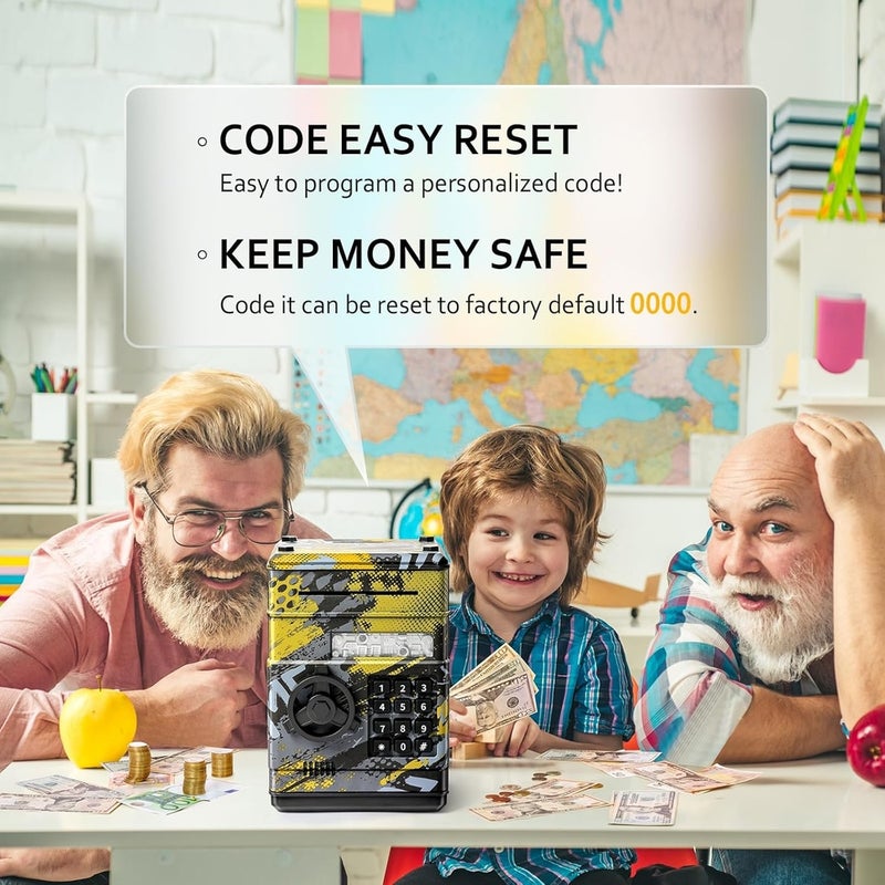 حصاله اليكترونيه للأطفال بالرقم السري وشكل الخزنة - اصفر مع اسود - 881506A - Image 5