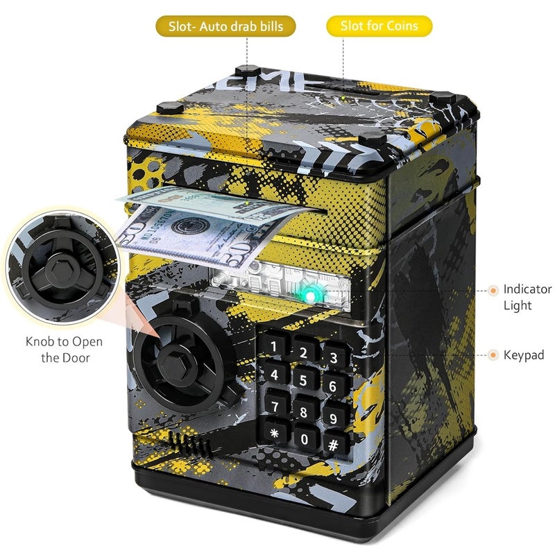 حصاله اليكترونيه للأطفال بالرقم السري وشكل الخزنة - اصفر مع اسود - 881506A - Image 2