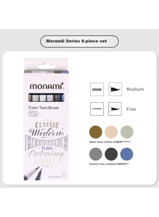 Monami Colorful Elegant Pen Soft Tip Elastic Hand Account Soft Brush Brush English Floral Colored Pen Morandi 6 Color Set 04038Z06-Gm - Image 5