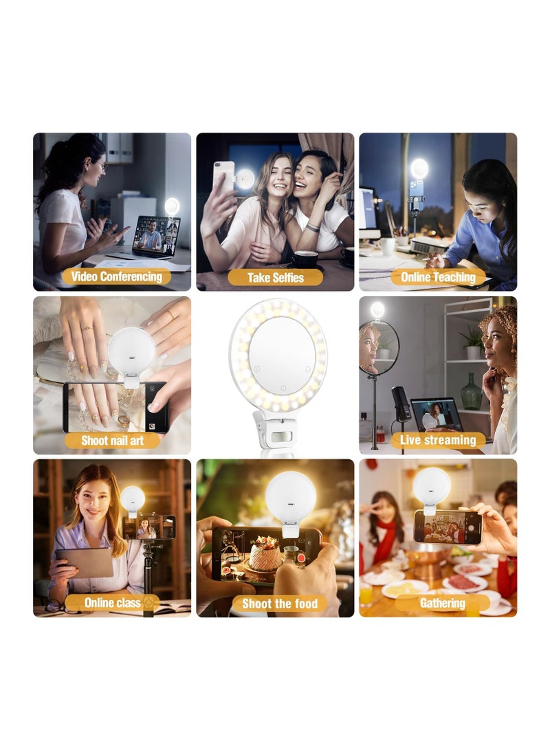 SOLARAE Ring Light, 3 Light Mode Selfie Light Rechargeable for Zoom Meetings Large Capacity Battery Portable 60 LED Adjustable Brightness Clip, for Phone, for iPad, Laptop, for Makeup, Photography, Vlog - Image 5