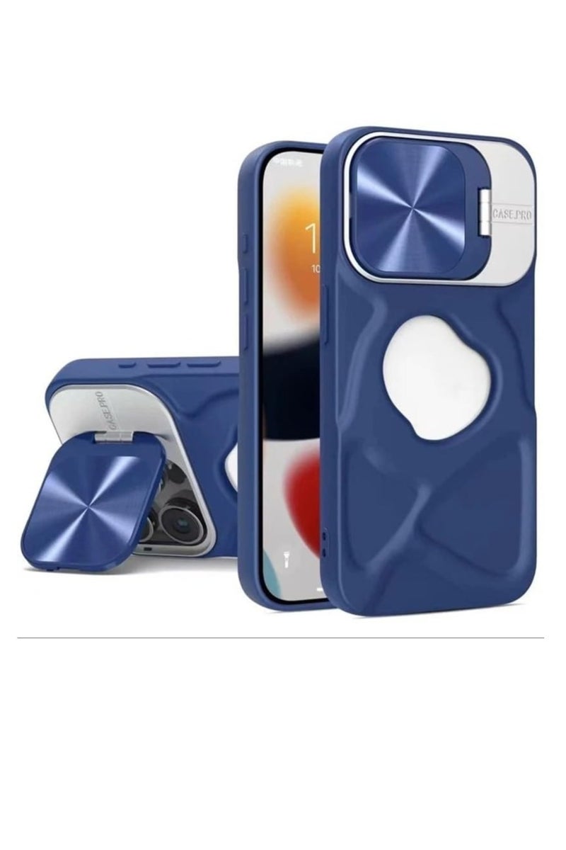 Rugged Shockproof Case Compatible with iPhone 15 with Kickstand & Camera Lens Protector | 3D Grip | Logo Window | Soft Silicone Bumper - (Blue)