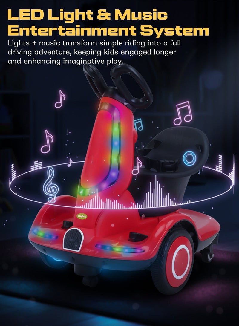BAYBEE 4 Wheel Electric Scooter for Kids, Electric Ride on Car with 360Â° Rotation, Music & Led Light, | Kids Car Ride on Toy Battery Operated Car for Kids | Electric Ride on for Childrens 2+ Years Boy Girl Red - Image 4