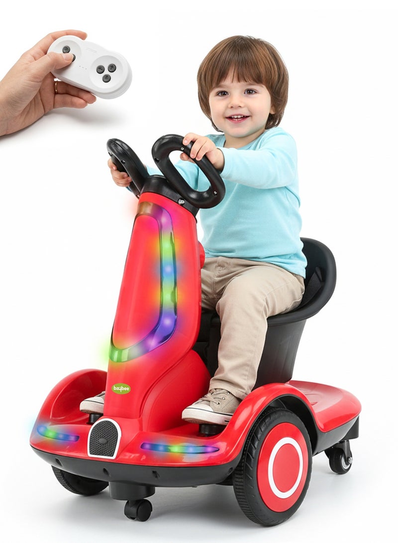 BAYBEE 4 Wheel Electric Scooter for Kids, Electric Ride on Car with 360Â° Rotation, Music & Led Light, | Kids Car Ride on Toy Battery Operated Car for Kids | Electric Ride on for Childrens 2+ Years Boy Girl Red - Image 1