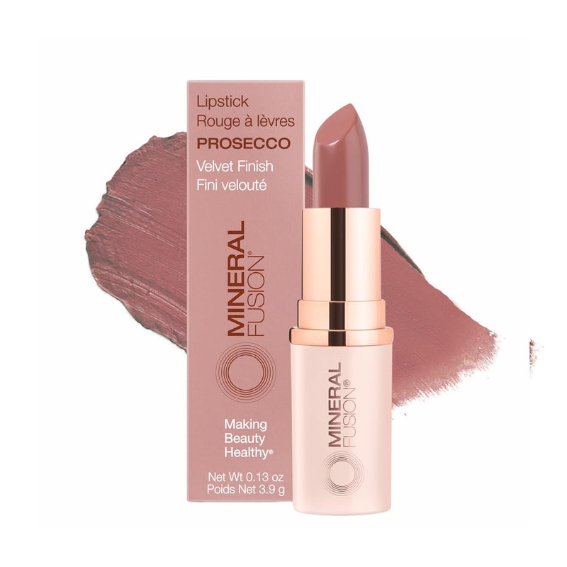 Mineral Fusion Lipstick, Vivid & Smudge-Free Lip Color with Avocado Oil, Cocoa Seed Butter & More, Long-Lasting Vegan Lipstick, FD&C Dye-Free, Cruelty-Free, Paraben-Free, Gluten Free, Prosecco
