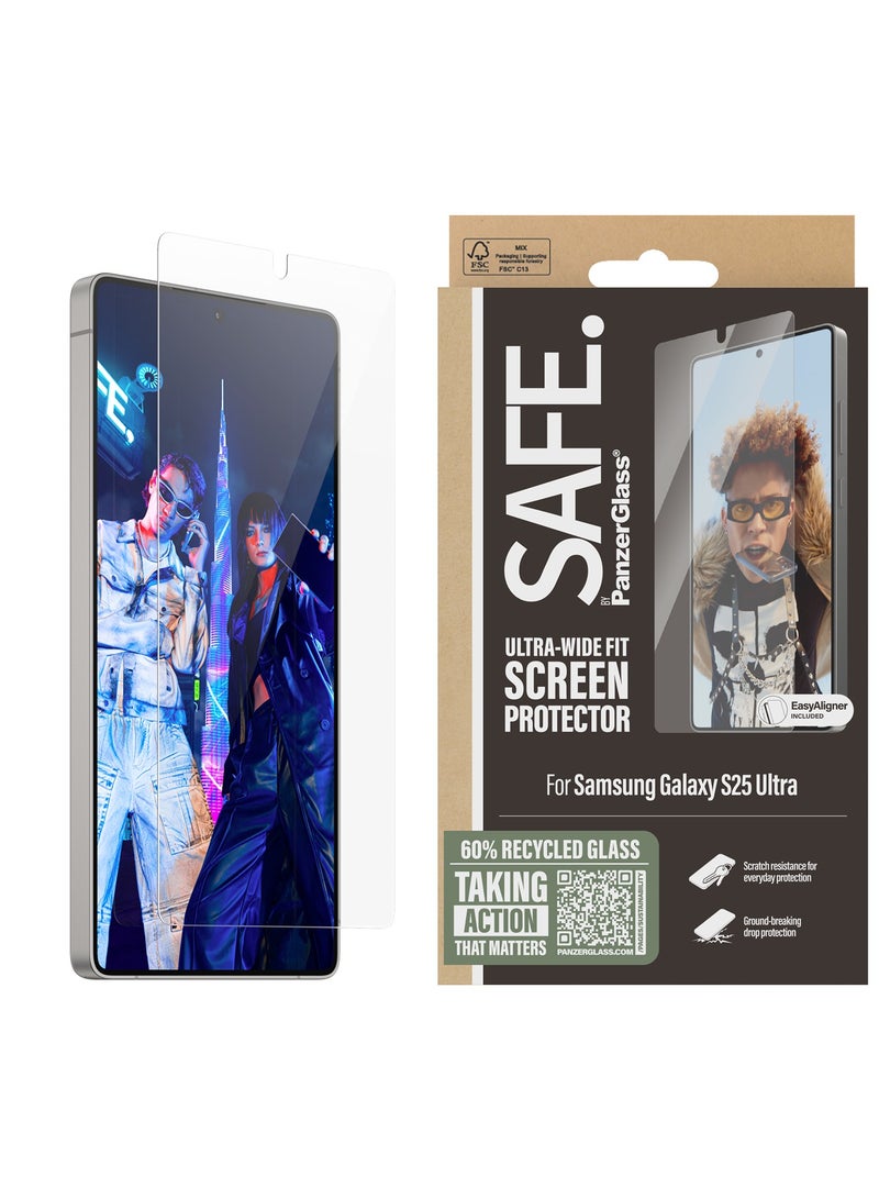 PanzerGlass حماية SAFE من PanzerGlass - واقي شاشة زجاجي مقسى لهاتف سامسونج S25 ألترا، مقاوم للخدوش، خالي من الفقاعات، مقاوم للغاية، طلاء خالي من البقع، واقي شاشة سامسونج S25 ألترا - Image 1