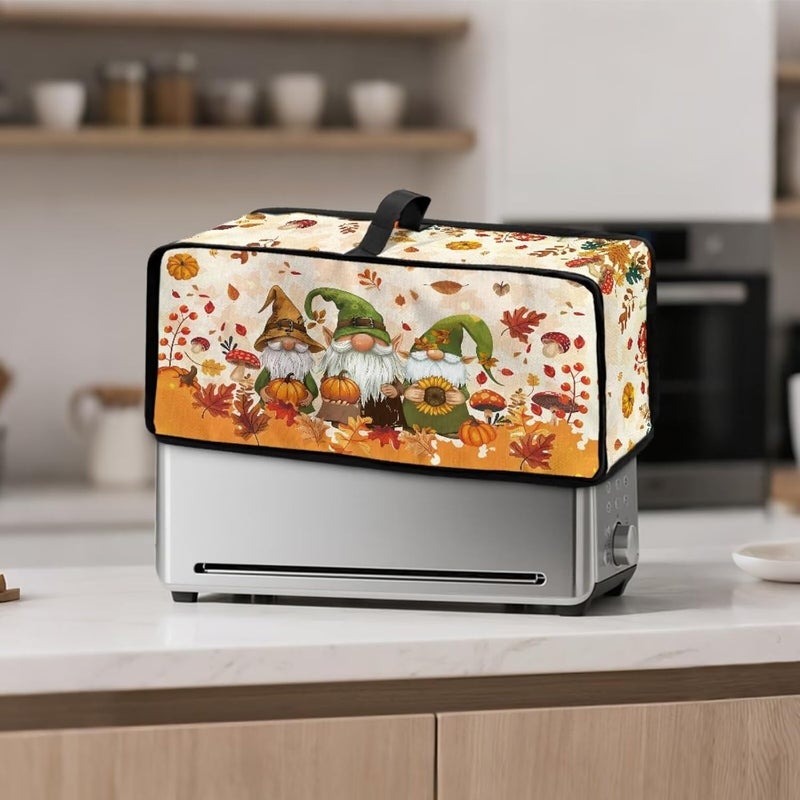 ZDCUSTOM Sunflower Gnomes Toaster Cover 2 Slice Long Slot with Handle Thin Toaster Dust Cover Polyester Foldable Kitchen Accessories Compatible with Two Slice Bread Maker Holiday Gifts - Image 2