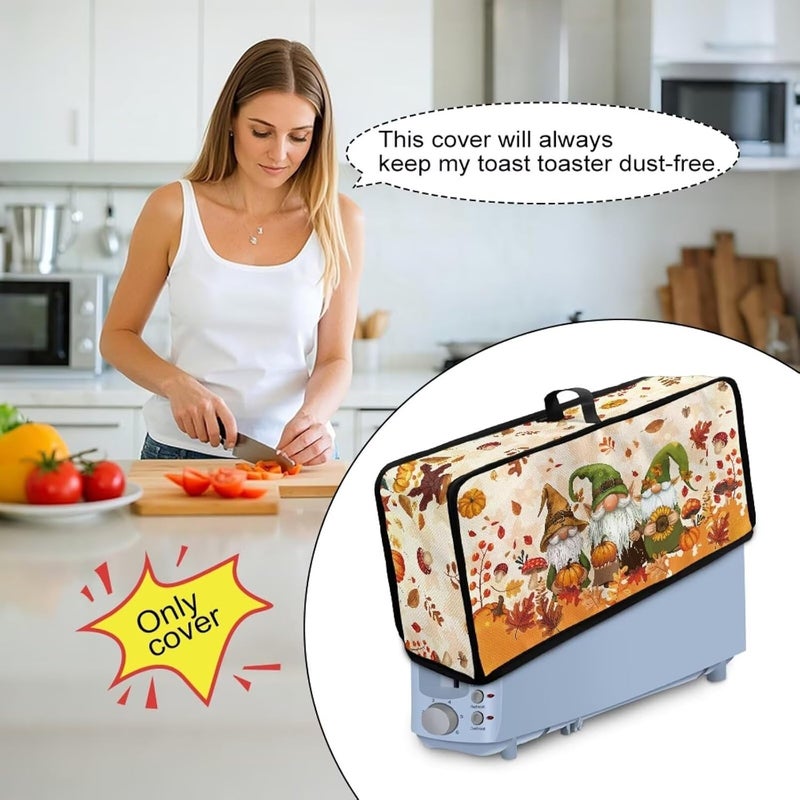 ZDCUSTOM Sunflower Gnomes Toaster Cover 2 Slice Long Slot with Handle Thin Toaster Dust Cover Polyester Foldable Kitchen Accessories Compatible with Two Slice Bread Maker Holiday Gifts - Image 4