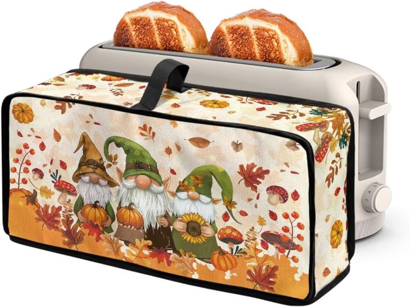 ZDCUSTOM Sunflower Gnomes Toaster Cover 2 Slice Long Slot with Handle Thin Toaster Dust Cover Polyester Foldable Kitchen Accessories Compatible with Two Slice Bread Maker Holiday Gifts - Image 1