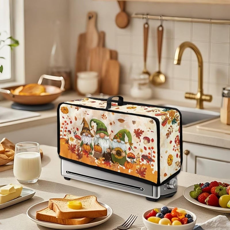 ZDCUSTOM Sunflower Gnomes Toaster Cover 2 Slice Long Slot with Handle Thin Toaster Dust Cover Polyester Foldable Kitchen Accessories Compatible with Two Slice Bread Maker Holiday Gifts - Image 3
