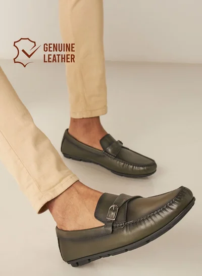 DUCHINI Men Slip-On Moccasins With Buckle Accent