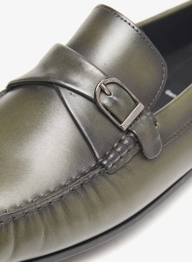 DUCHINI Men Slip-On Moccasins With Buckle Accent