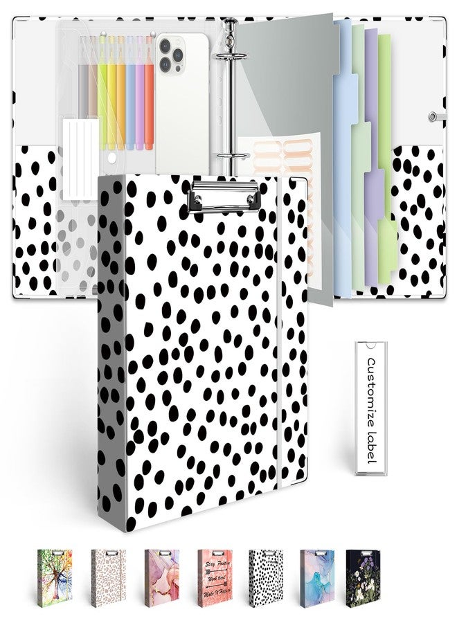 BVSSX 3 Ring Binder Organizer, 2 Inch Three Ring Binders with Clipboard, 5-Tabs Pockets Dividers, Transparent Plastic Folder, Pen Loop, 18 Divider Stikers, Decorative Binder, Polka Dot, Letter Size - Image 1