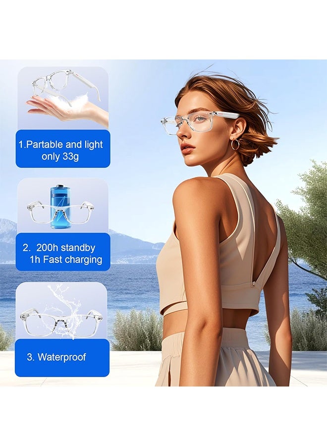 جي دي نظارات بلوتوث لاسلكية ذكية بتقنية الذكاء الاصطناعي مع ترجمة صوتية تلقائية في الوقت الحقيقي تدعم أكثر من 100 لغة BT لتسجيل اجتماعات العمل أثناء السفر والمكالمات بدون استخدام اليدين للاجتماعات والقيادة والسفر (أبيض) - Image 4