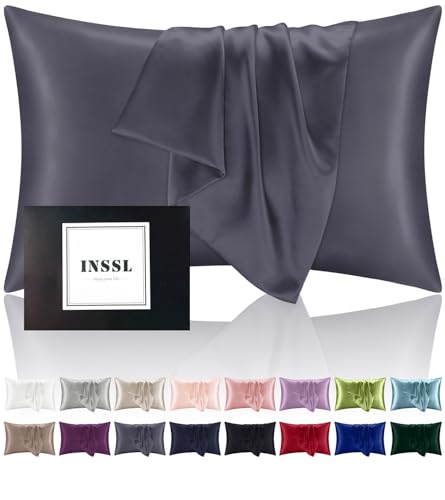 INSSL Silk Pillowcase for Women, Mulberry Silk Pillowcase for Hair and Skin and Stay Comfortable and Breathable During Sleep (Standard, Dark Grey) - Image 1