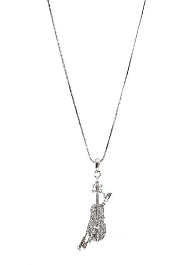 سبيننج دايزي قلادة سبينينغ ديزي مطلية بالفضة مرصعة بالكريستال على شكل فيولا مصغرة مع فيونكة - Image 2