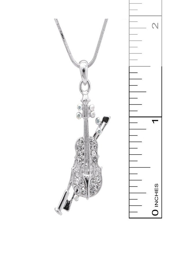 سبيننج دايزي قلادة سبينينغ ديزي مطلية بالفضة مرصعة بالكريستال على شكل فيولا مصغرة مع فيونكة - Image 4