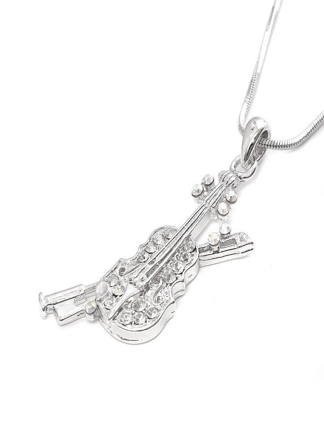 سبيننج دايزي قلادة سبينينغ ديزي مطلية بالفضة مرصعة بالكريستال على شكل فيولا مصغرة مع فيونكة - Image 3