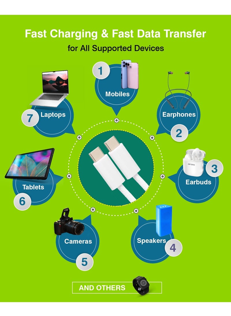 بي دي كابل شاحن PD من النوع C إلى النوع C كابل شاحن الهاتف المحمول سلك مضفر 15، 15Pro، 15Pro Max كابل الشاحن - Image 4