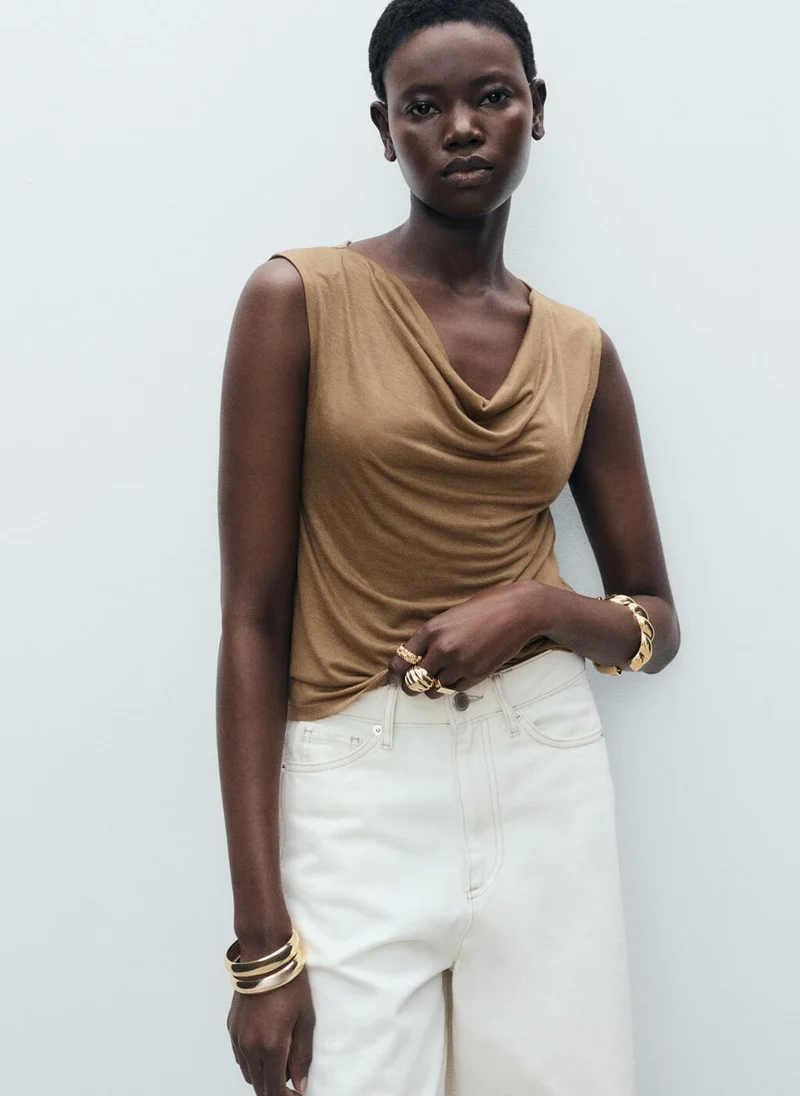 MANGO draped neck lyocell top