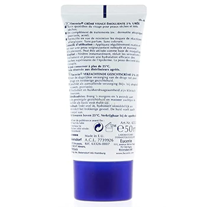 Eucerin 5% Urea Smoothing Face Cream, 50ml - Hydrating Moisturizer for Dry Skin, Dye-Free, Adult - Image 2