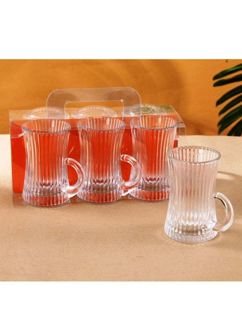 SAQOWARE 6 Pcs Tea Glass Mug Set With Handle, 235ml | Istikana Glass Sett | Coffee Mugs Premium Quality Glassware | Highly Durable | Perfect For Kahwa,Cawa,Coffee,Black Tea,Green Tea,Latte,Cappuccino-Asorted - Image 1