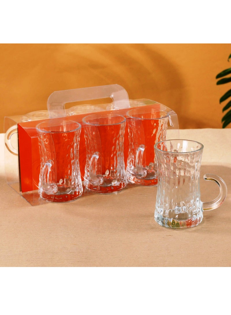 SAQOWARE 6 Pcs Tea Glass Mug Set With Handle, 235ml | Istikana Glass Sett | Coffee Mugs Premium Quality Glassware | Highly Durable | Perfect For Kahwa,Cawa,Coffee,Black Tea,Green Tea,Latte,Cappuccino-Asorted - Image 3