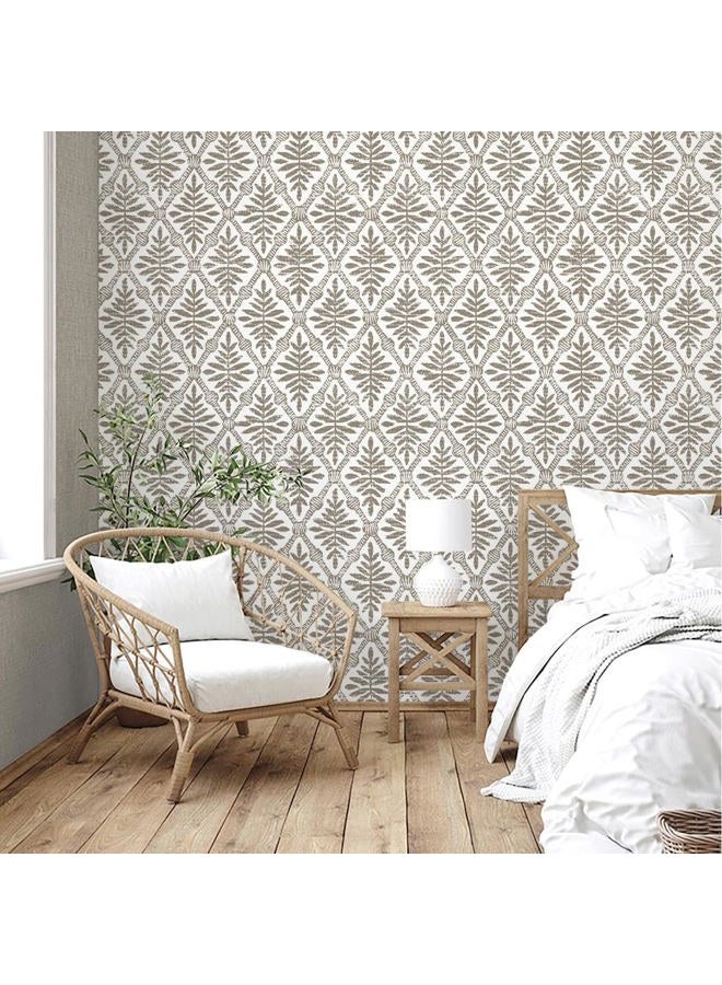 lenify Peel and Stick Wallpaper Beige and Brown Contact Paper 16.9inch x 118.1inch Geometric Wallpaper Vintage Peel and Stick Removable Diamond Floral Wall Paper Self Adhesive Cabinets Decor Vinyl - Image 5