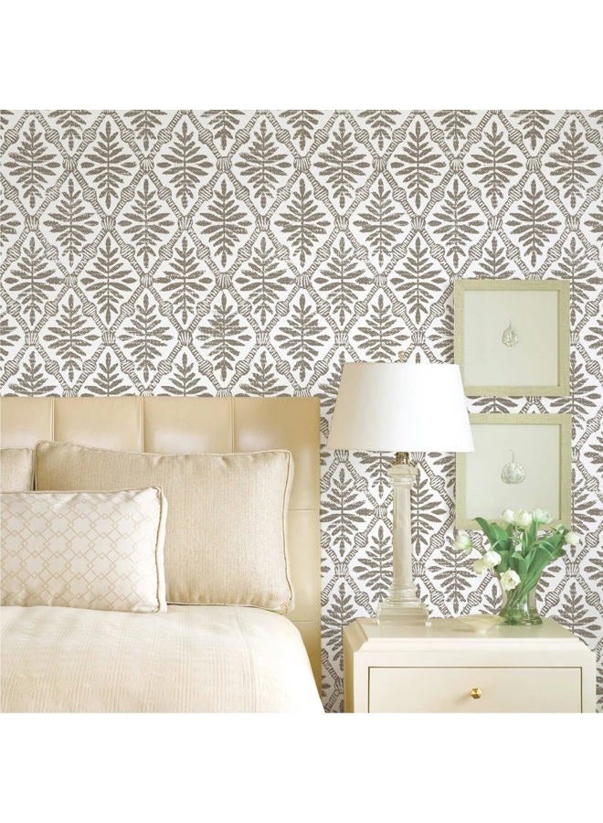 lenify Peel and Stick Wallpaper Beige and Brown Contact Paper 16.9inch x 118.1inch Geometric Wallpaper Vintage Peel and Stick Removable Diamond Floral Wall Paper Self Adhesive Cabinets Decor Vinyl - Image 2