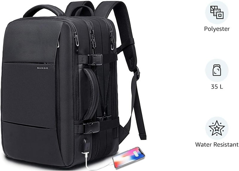 BANGE 35-45L Carry On Backpack Weekender Travel Backpacks 17.3 inch Laptop Back Pack Business Expandable Bag for Men and Women - Image 3