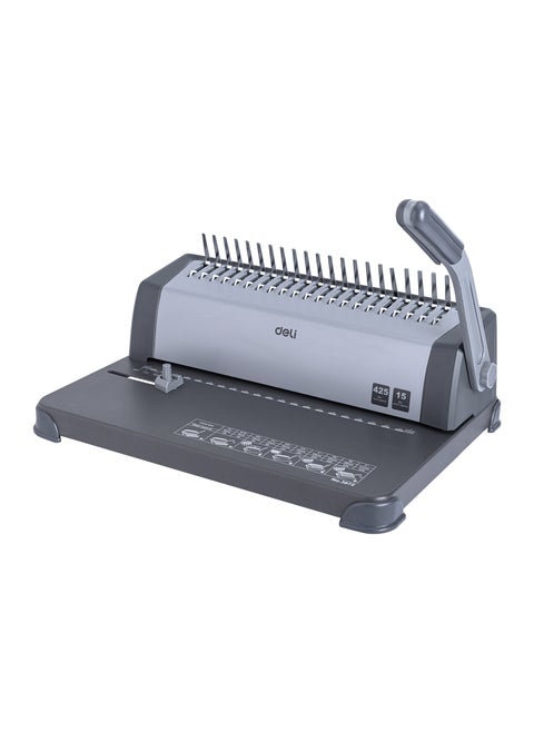 Deli E3872 Grey Integral Binding Machine | 15 Sheets Punching & 425 Sheets Binding Capacity | A4 Document Size | 21 Holes | SKU: E3872 | Ideal for Office & School Projects