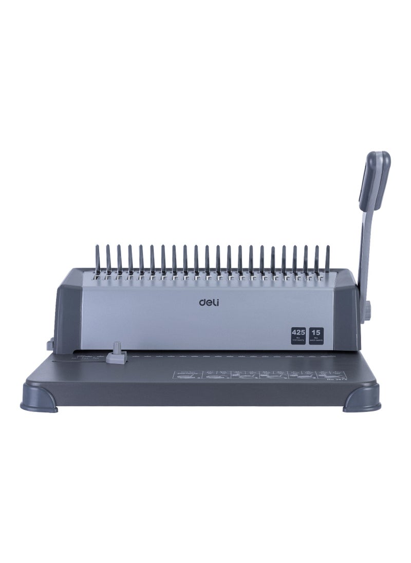 Deli - Deli E3872 Grey Integral Binding Machine | 15 Sheets Punching & 425 Sheets Binding Capacity | A4 Document Size | 21 Holes | SKU: E3872 | Ideal for Office & School Projects - Image 1