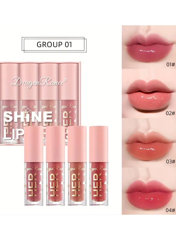 Dragon Ranee مجموعة ملمع الشفاه دراجون راني - 4 قطع - لون شفاه لامع للبالغين، يدوم طويلاً ومرطب، درجات متنوعة، توافق عالمي مع البشرة، لمسة لامعة، تطبيق سهل - Image 1