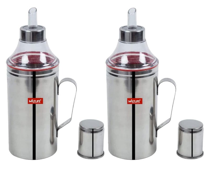 MILTLIFE 1Liter Stainless Steel Oil Dispenser with Nozzle Handle 1000 ml Oil Pourer Oil Can Oil Pot Oil Bottle with Handle Set of 2 pcs 1000ml Each Silver - Image 1