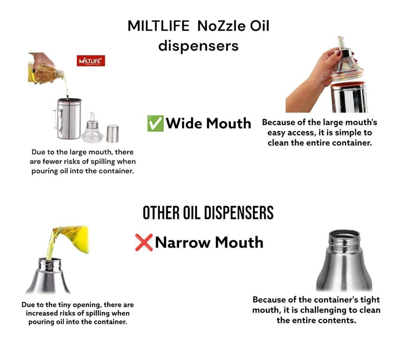 MILTLIFE 1Liter Stainless Steel Oil Dispenser with Nozzle Handle 1000 ml Oil Pourer Oil Can Oil Pot Oil Bottle with Handle Set of 2 pcs 1000ml Each Silver - Image 5