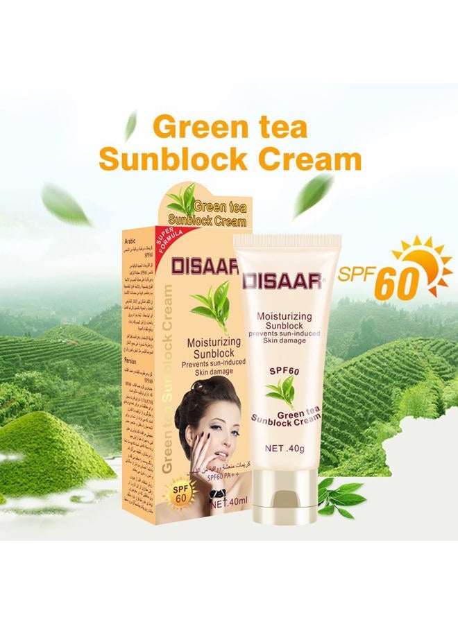 DISAAR BEAUTY DISAAR BEAUTY Sunblock Cream Refreshing Sunscreen Face Neck Arms Skin Damage SPF 60/90 PA++ UVA/UVB Protection 40ml/1.35fl.oz (SPF 60 Green Tea Sunblock Cream) - Image 4